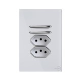 Conjunto Interruptor Duplo Simples + 2 Tomada 20a 4x2 - Novara Glass Branco Cromado